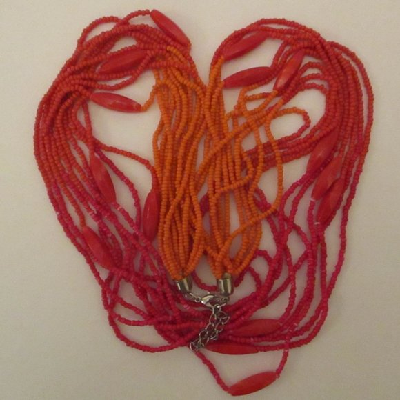 10 STRAND GLASS Necklace Orange Multi Strand Necklace Lucite & Glass Beads - Picture 8 of 12